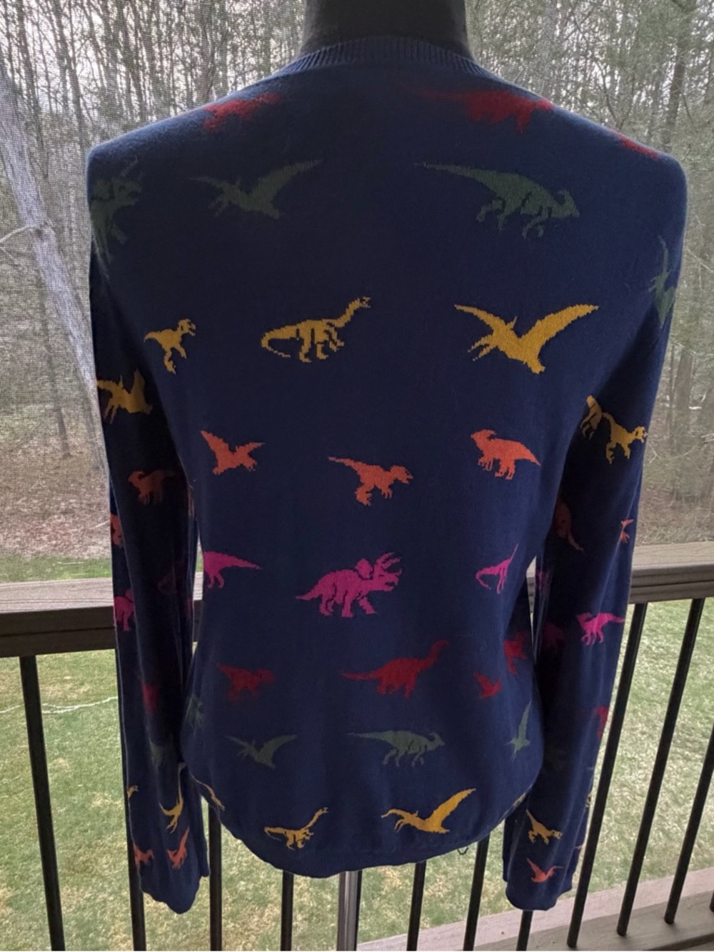 Modcloth Old Soul Classic Dino Cardigan Large Colorful Dinosaur Print EUC - Picture 7 of 12